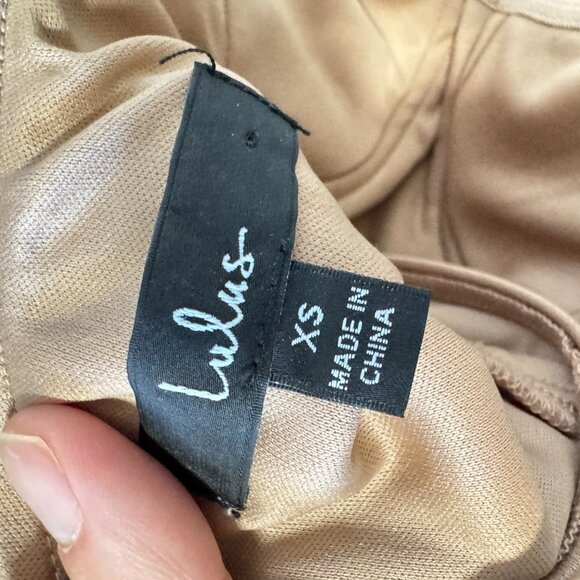 ☀️ LULUS Flaunt it Factor Light Brown Strapless Bustier Midi Dress Beige Tan XS - Picture 5 of 7